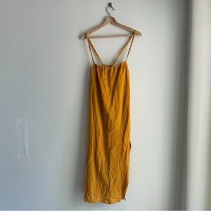 IDA Mustard Yellow Textured Linen Midi Dress